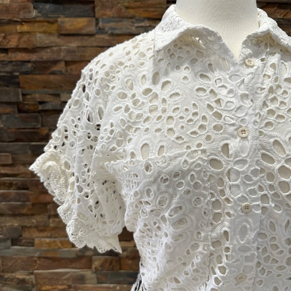 DX Collection Eyelet Button Down Dress Made in Italy White Latte NWT Size Small - Picture 5 of 10